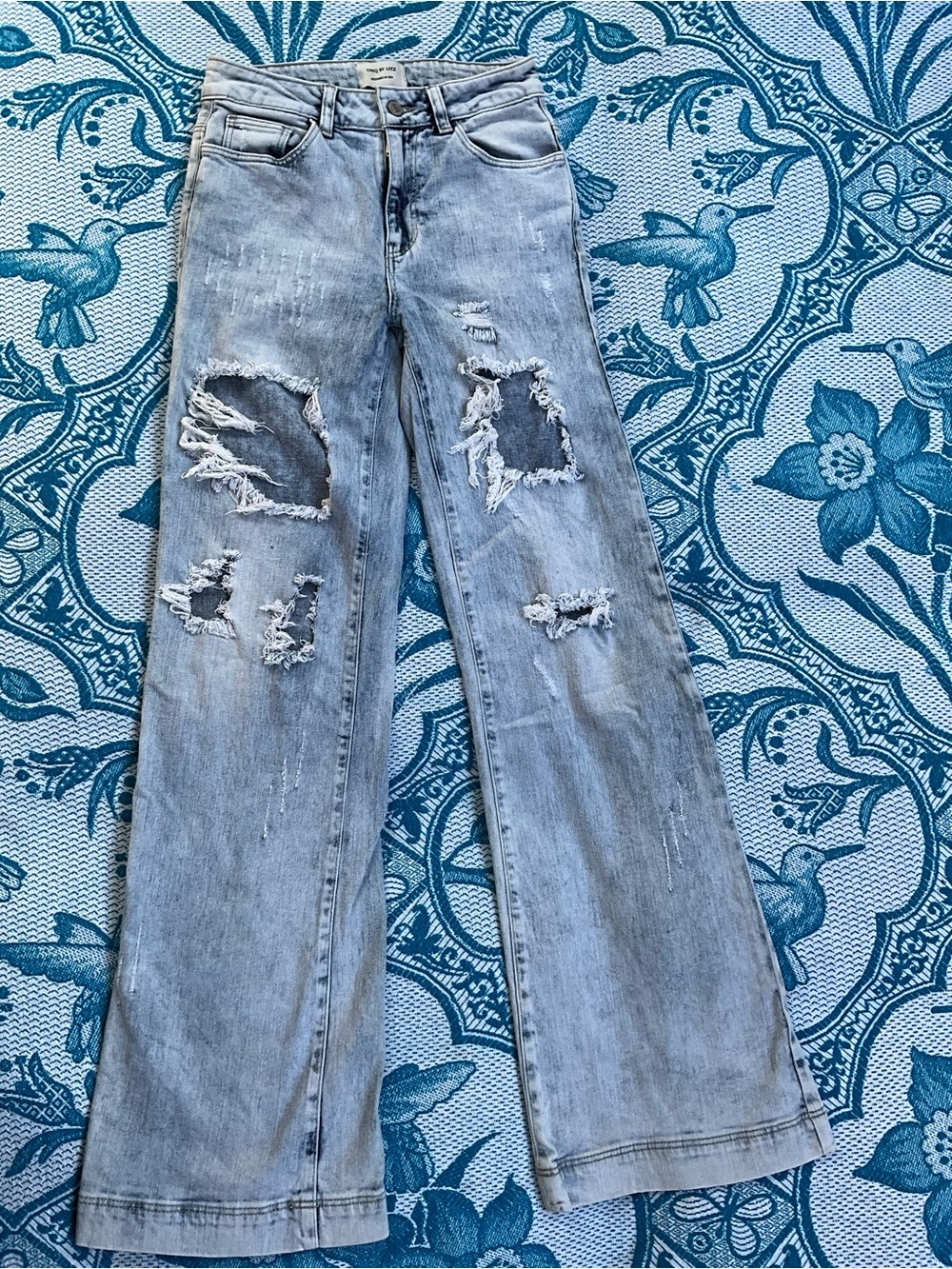 Uniq By Litz Y2K Acid Wash Distressed Wide Leg Jeans Destroyed Size 26/3